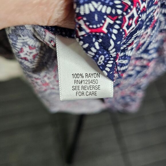 Dana Buchman Blue and Red Geometric Square Neck Blouse Size XL - Picture 7 of 8